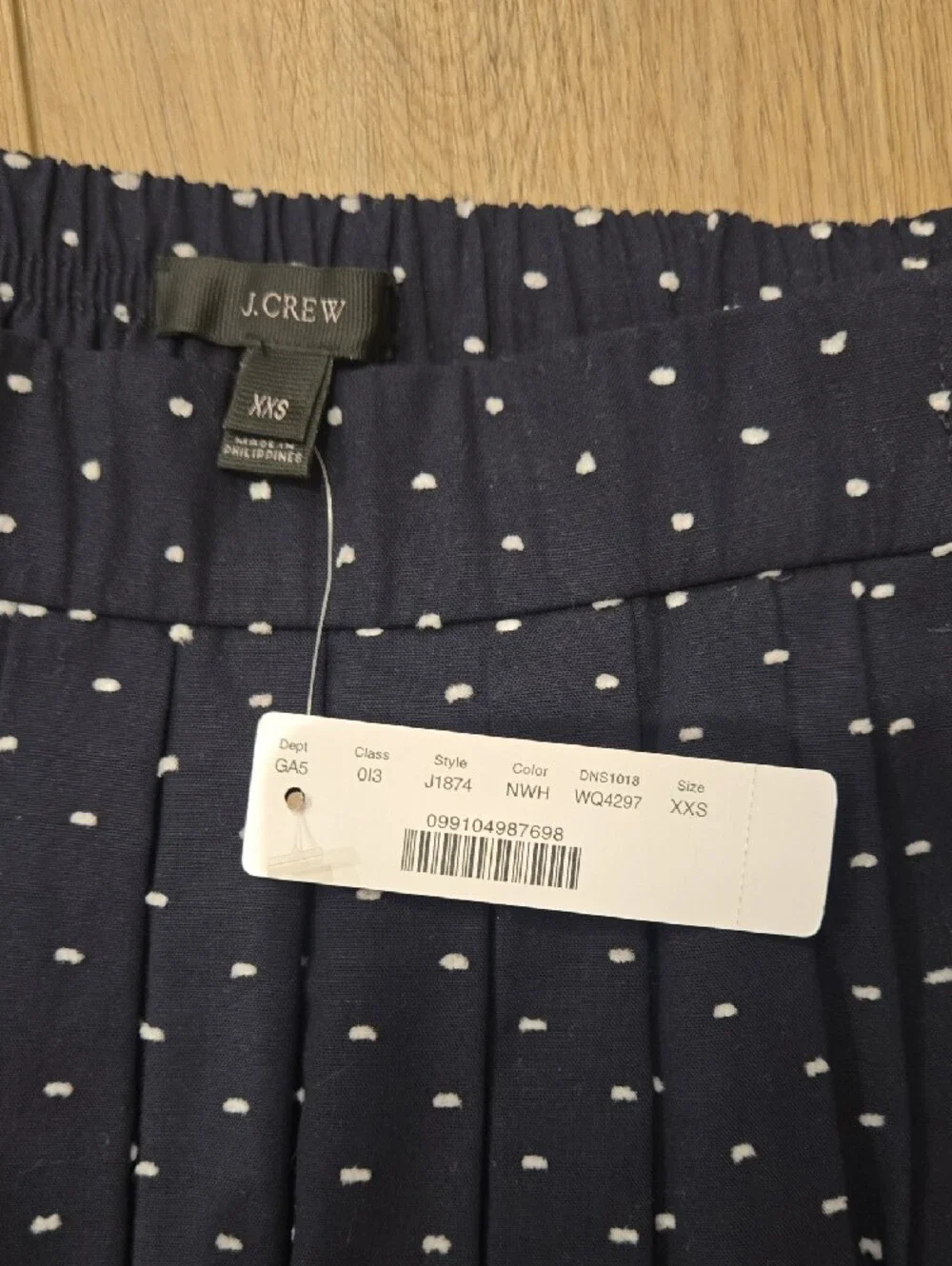 J. Crew Navy Skirt with White Dot Print